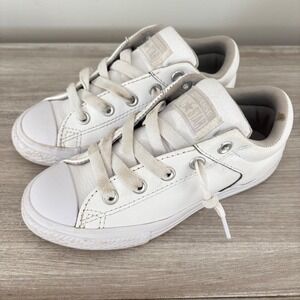Converse All Star White Leather‎ Junior Sneakers Size 1.5 Youth Casual Shoes